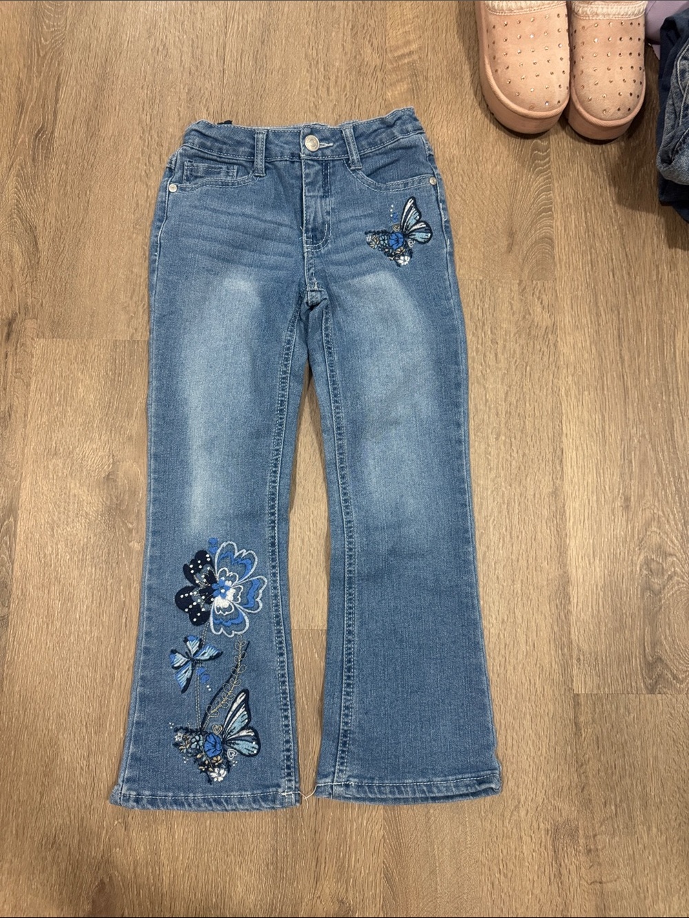 Wallflower Light Blue Denim Jeans with Blue Butterfly & Floral Embroidery